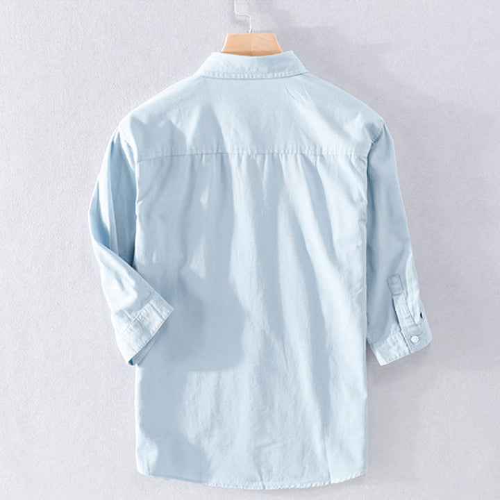 Buddha Stones 夏用ボタンダウンシャツ 装飾ポケット2つ付き メンズ 半袖 コットンシャツ - image 1