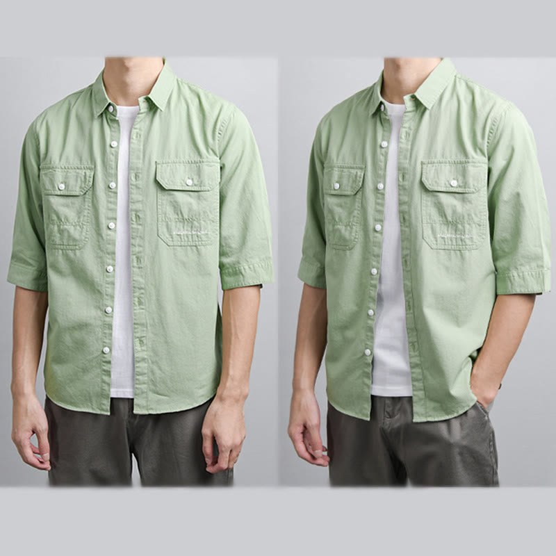 Buddha Stones 夏用ボタンダウンシャツ 装飾ポケット2つ付き メンズ 半袖 コットンシャツ - image 9