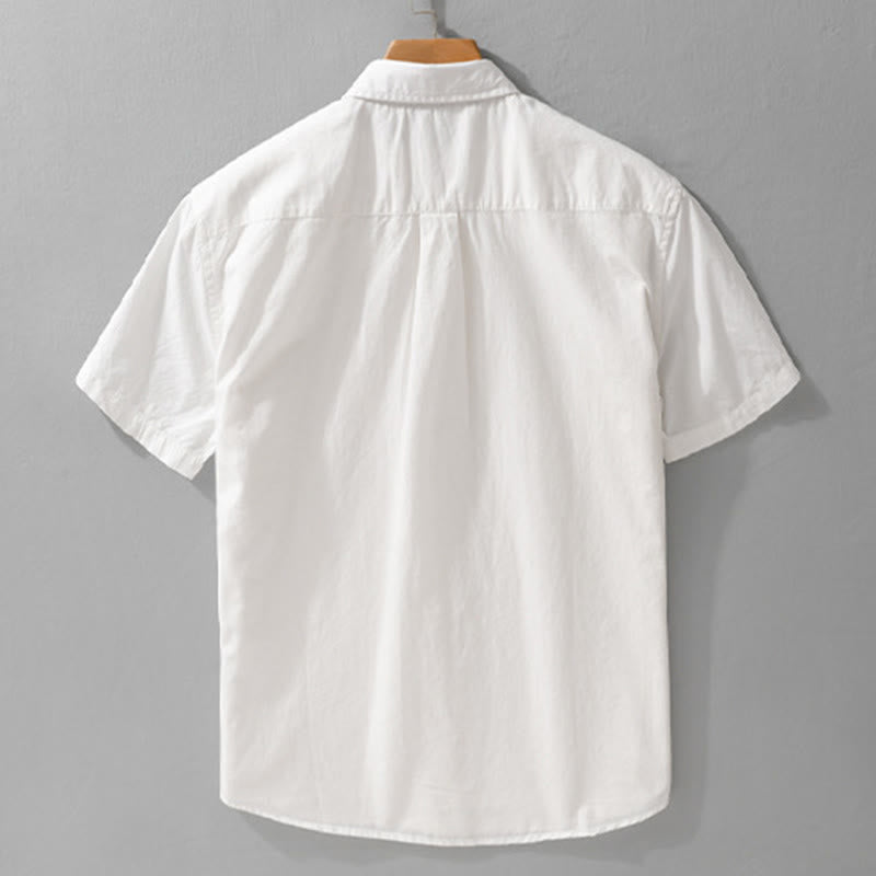 Buddha Stones 夏用ボタンダウン 鳥刺繍 装飾ポケット付き メンズ 半袖 コットンシャツ - image 1