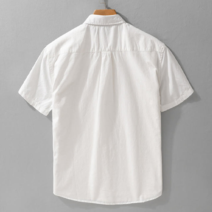 Buddha Stones 夏用ボタンダウン 鳥刺繍 装飾ポケット付き メンズ 半袖 コットンシャツ - image 1