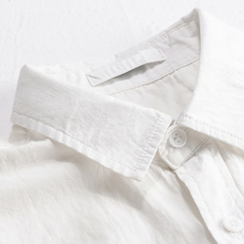 Buddha Stones 夏用ボタンダウン 鳥刺繍 装飾ポケット付き メンズ 半袖 コットンシャツ - image 4