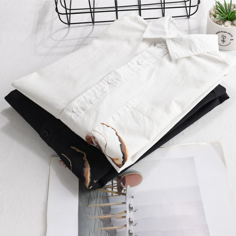 Buddha Stones 夏用ボタンダウン 鳥刺繍 装飾ポケット付き メンズ 半袖 コットンシャツ - image 14