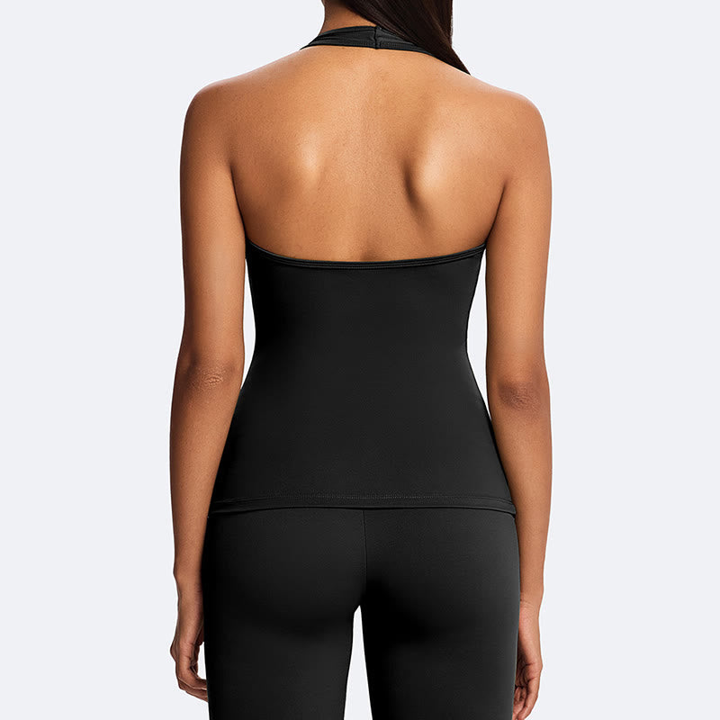 Buddha Stones スポーツフィットネスヨガ用無地クロップホルターバックレスノースリーブトップスストレートレッグパンツ - image 22