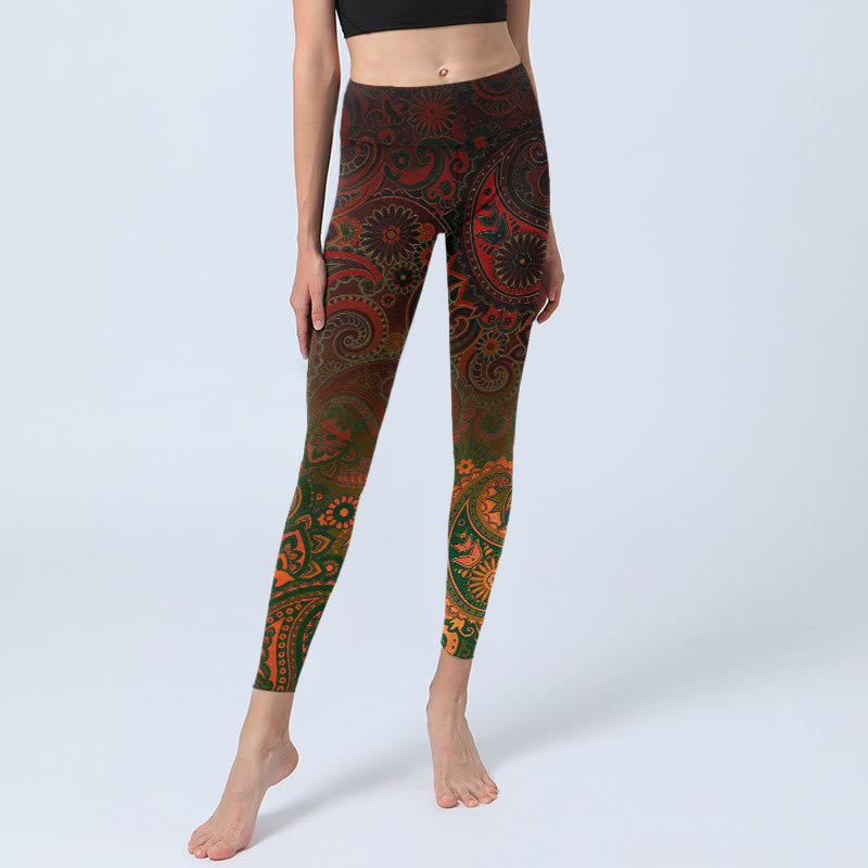 Buddha Stones カシューフラワーペイズリープリントジムレギンスレディースヨガパンツ - image 5