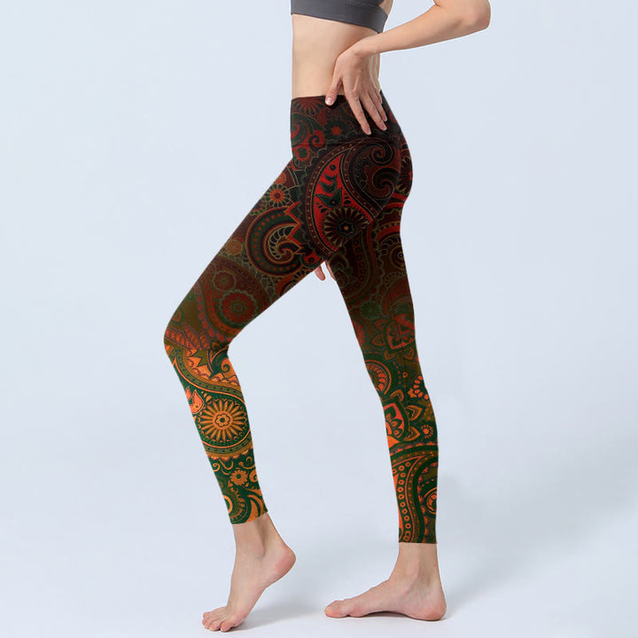 Buddha Stones カシューフラワーペイズリープリントジムレギンスレディースヨガパンツ - image 2