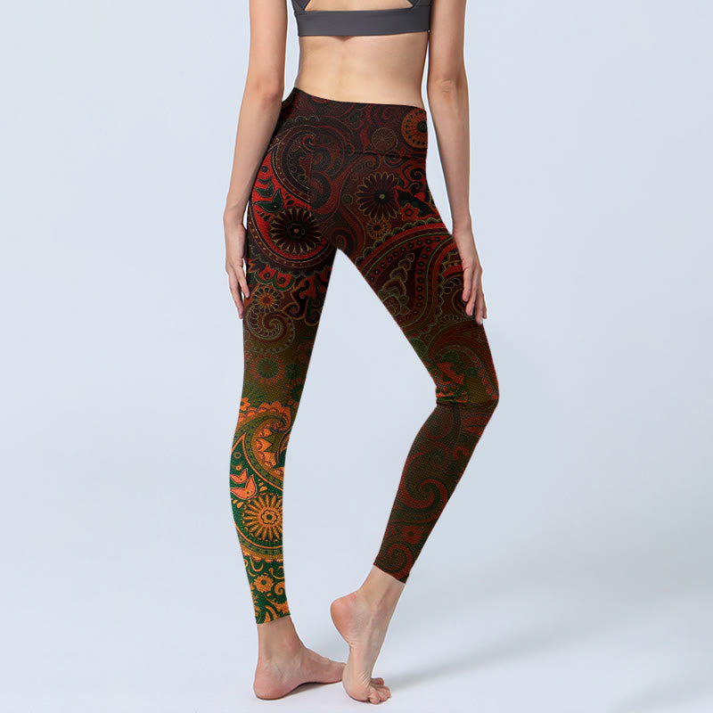 Buddha Stones カシューフラワーペイズリープリントジムレギンスレディースヨガパンツ - image 4