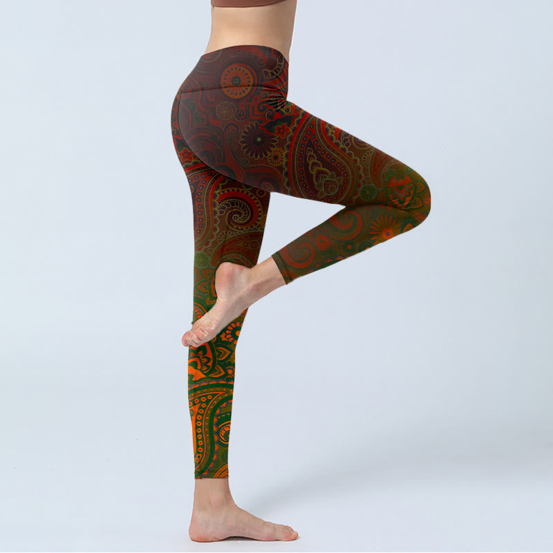Buddha Stones カシューフラワーペイズリープリントジムレギンスレディースヨガパンツ - image 3