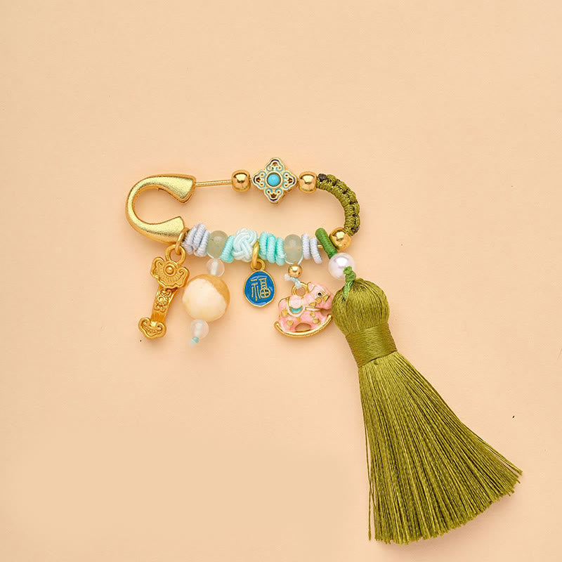 Buddha Stones 馬年福文字蓮華幸運繁栄を引き寄せる如意ハンドル平和のお守りチャーム幸運ブローチ - 如意夫キャラクター馬 - image 9