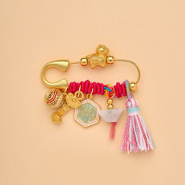 Buddha Stones 馬年福文字蓮華幸運繁栄を引き寄せる如意ハンドル平和のお守りチャーム幸運ブローチ - 如意馬 - image 10