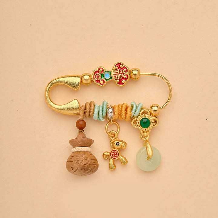 Buddha Stones 馬年福文字蓮華幸運繁栄を引き寄せる如意ハンドル平和のお守りチャーム幸運ブローチ - ひょうたん平和のお守りチャームホース - image 13