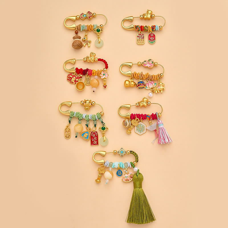 Buddha Stones 馬年福文字蓮華幸運繁栄を引き寄せる如意ハンドル平和のお守りチャーム幸運ブローチ - image 16