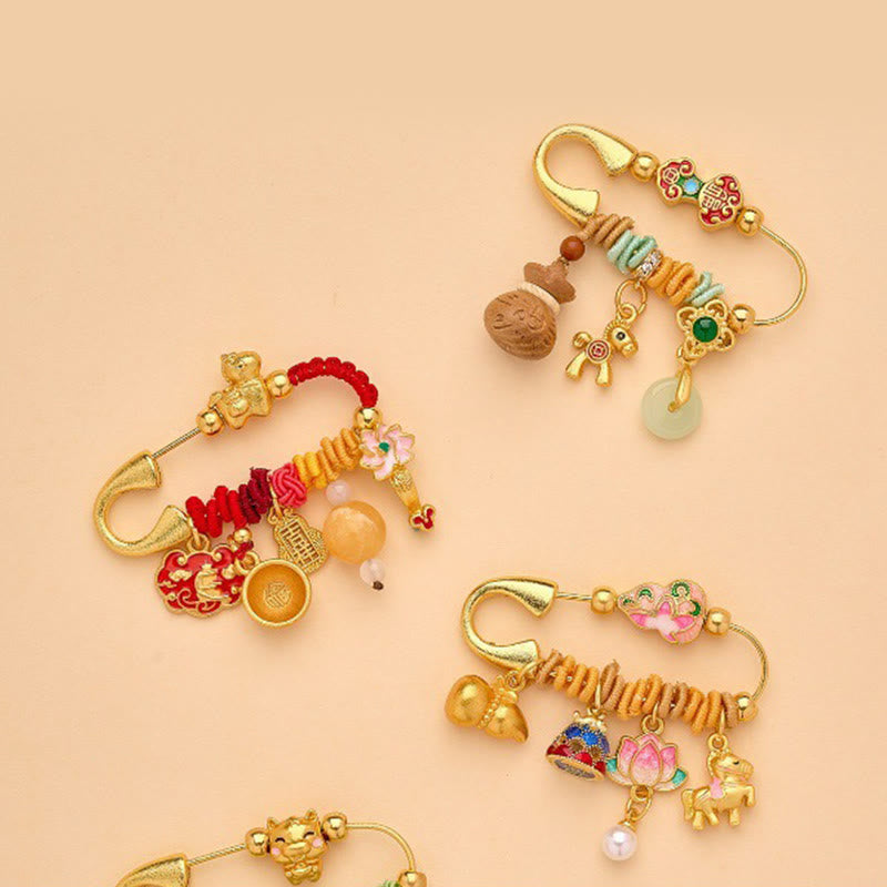 Buddha Stones 馬年福文字蓮華幸運繁栄を引き寄せる如意ハンドル平和のお守りチャーム幸運ブローチ - image 18