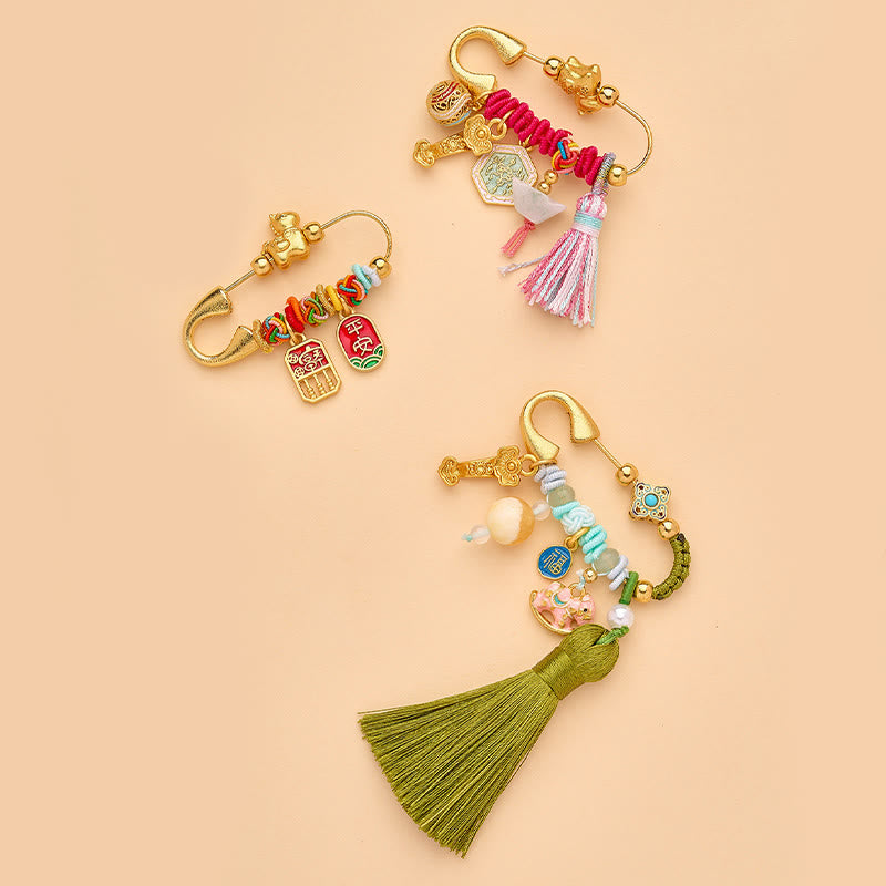 Buddha Stones 馬年福文字蓮華幸運繁栄を引き寄せる如意ハンドル平和のお守りチャーム幸運ブローチ - image 17