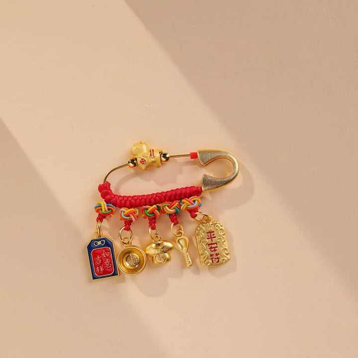 Buddha Stones 午年福字長寿錠如意柄幸運ブローチ - 縁起の良い守護馬 - image 0