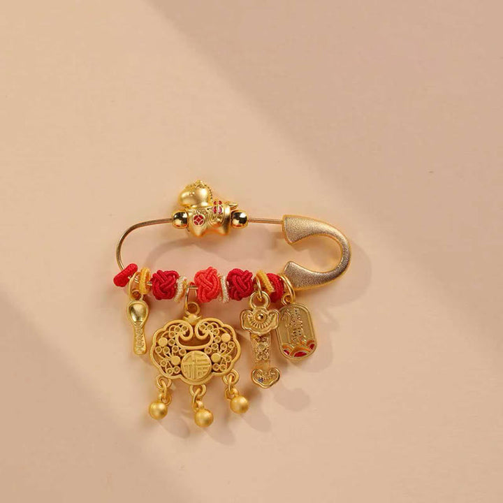 Buddha Stones 午年福字長寿錠如意柄幸運ブローチ - 長寿ロック如意健康な馬 - image 3