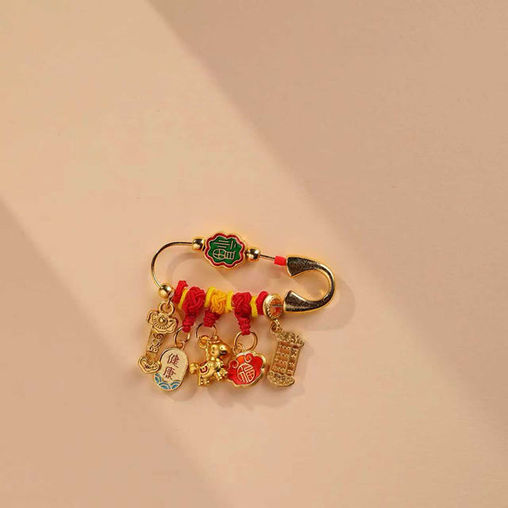 Buddha Stones 午年福字長寿錠如意柄幸運ブローチ - 如意夫キャラクター健康な馬 - image 2