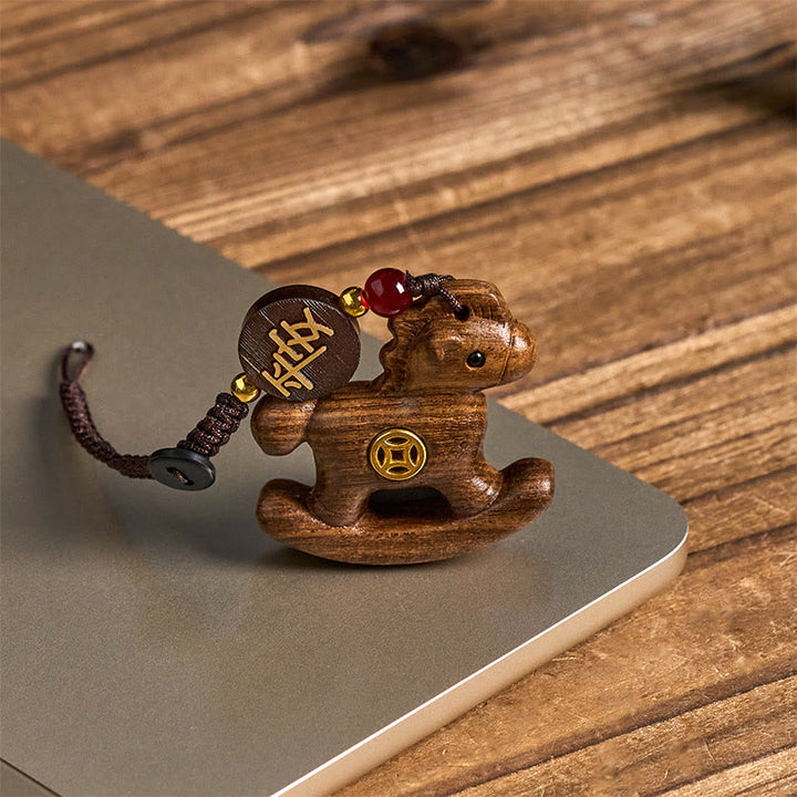 Buddha Stones、午年、レインボーユーカリ、小葉紫檀、リンデンウッド、黒檀の彫刻、正のキーホルダー - image 22