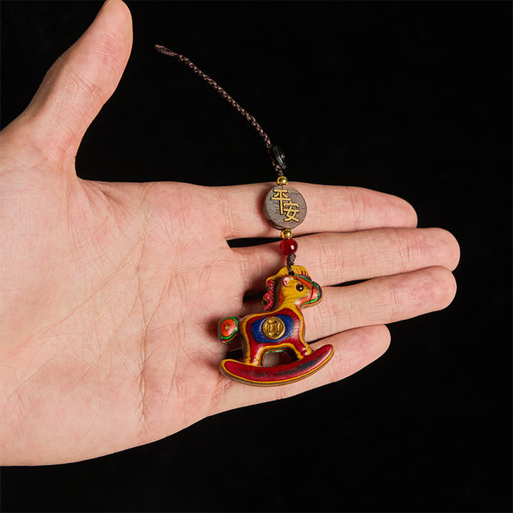 Buddha Stones、午年、レインボーユーカリ、小葉紫檀、リンデンウッド、黒檀の彫刻、正のキーホルダー - image 5