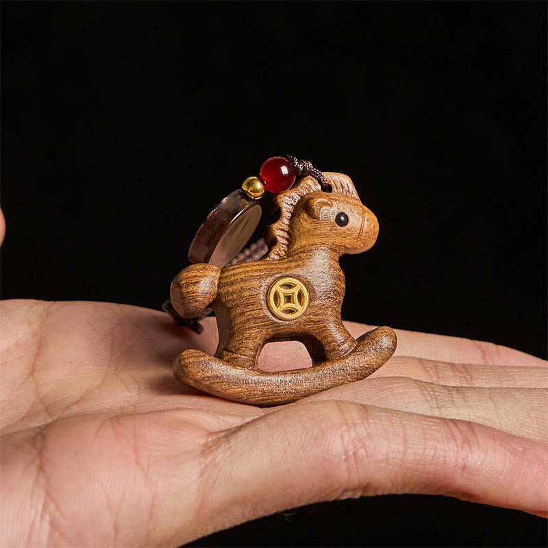 Buddha Stones、午年、レインボーユーカリ、小葉紫檀、リンデンウッド、黒檀の彫刻、正のキーホルダー - image 24