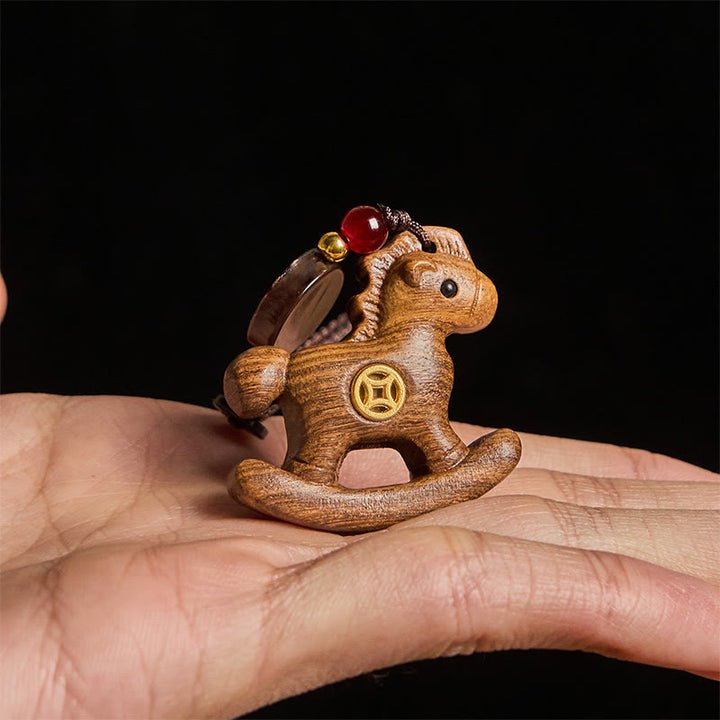 Buddha Stones、午年、レインボーユーカリ、小葉紫檀、リンデンウッド、黒檀の彫刻、正のキーホルダー - image 24