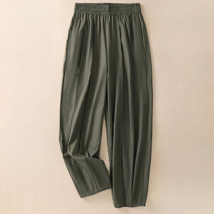 Buddha Stones 夏用シンプル無地ハイウエストプリーツレディースハーレムパンツ（ポケット付き） - image 2