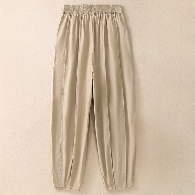 Buddha Stones 夏用シンプル無地ハイウエストプリーツレディースハーレムパンツ（ポケット付き） - image 10