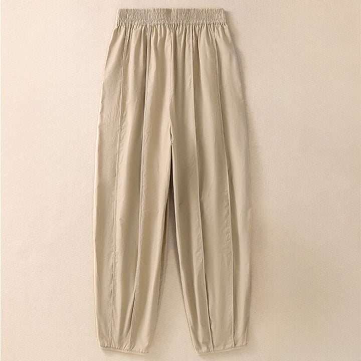 Buddha Stones 夏用シンプル無地ハイウエストプリーツレディースハーレムパンツ（ポケット付き） - image 10