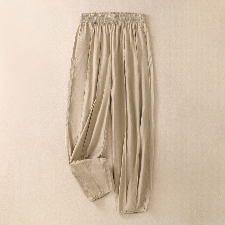 Buddha Stones 夏用シンプル無地ハイウエストプリーツレディースハーレムパンツ（ポケット付き） - 小麦 - US8-10，UK/AU12-14，EU40-42 (2XL) - image 9