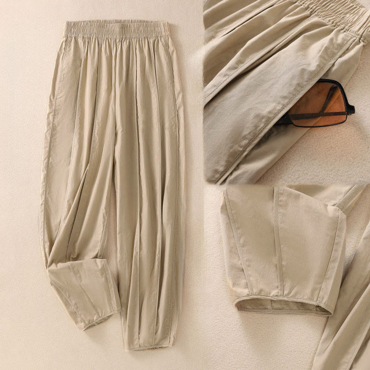 Buddha Stones 夏用シンプル無地ハイウエストプリーツレディースハーレムパンツ（ポケット付き） - image 21