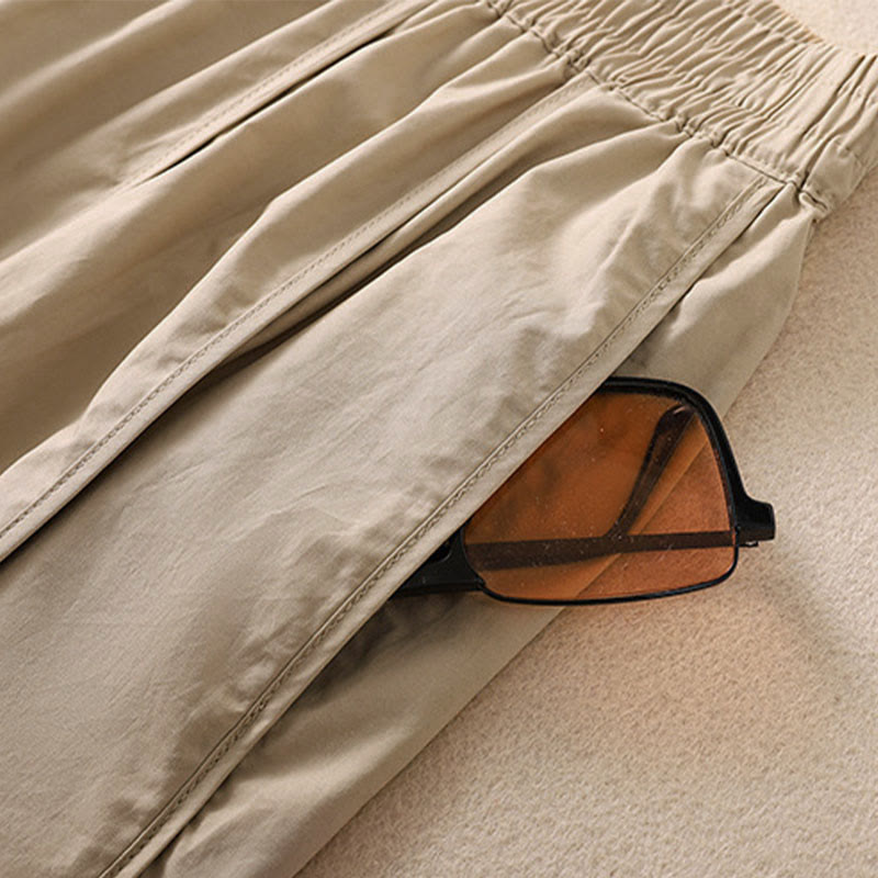 Buddha Stones 夏用シンプル無地ハイウエストプリーツレディースハーレムパンツ（ポケット付き） - image 14