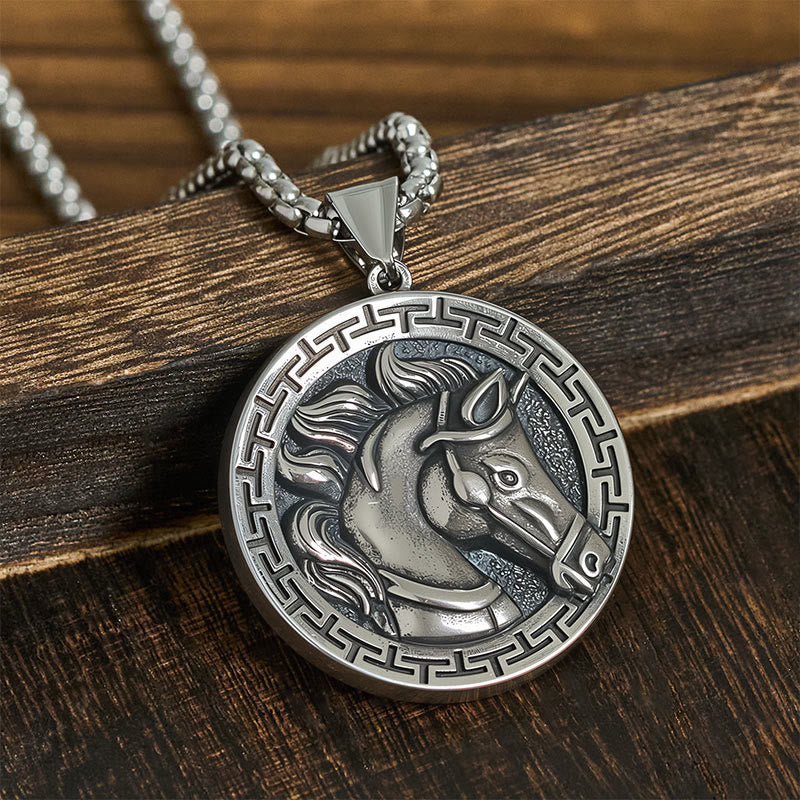Buddha Stones馬年 チタン鋼 バランスネックレス ペンダント - チタン鋼の馬 - image 0