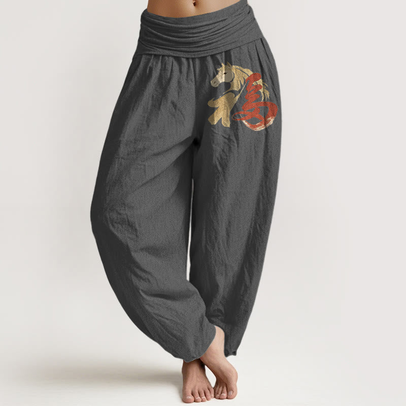 Buddha Stones 純綿 午年 福柄 レディース ウエストゴム ハーレムパンツ - 薄暗い灰色 - US16、 UK/AU20、 EU48 (3XL) - image 8