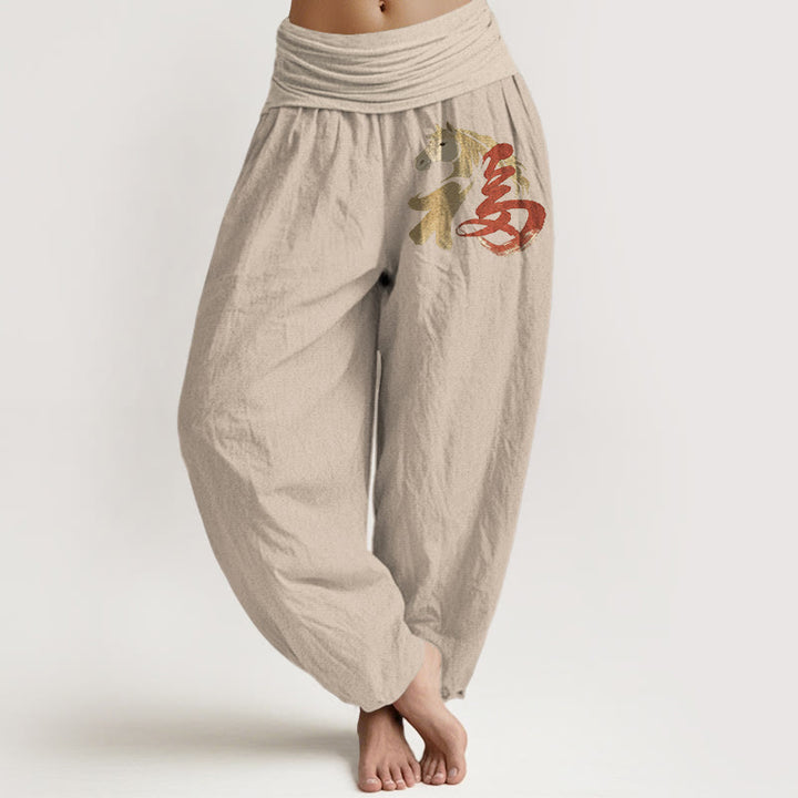 Buddha Stones 純綿 午年 福柄 レディース ウエストゴム ハーレムパンツ - タン - US16、 UK/AU20、 EU48 (3XL) - image 11
