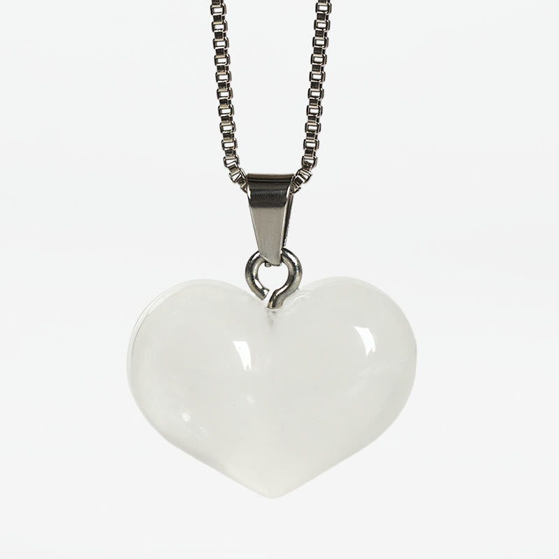 Buddha Stonesハートデザインアメジストトパーズピンククリスタルオパールタイガーアイホワイトクリスタルレッドジャスパーアマゾナイトグリーンアベンチュリンブラックオブシディアンシトリンバランスネックレスペンダント - ホワイトクリスタル - image 24