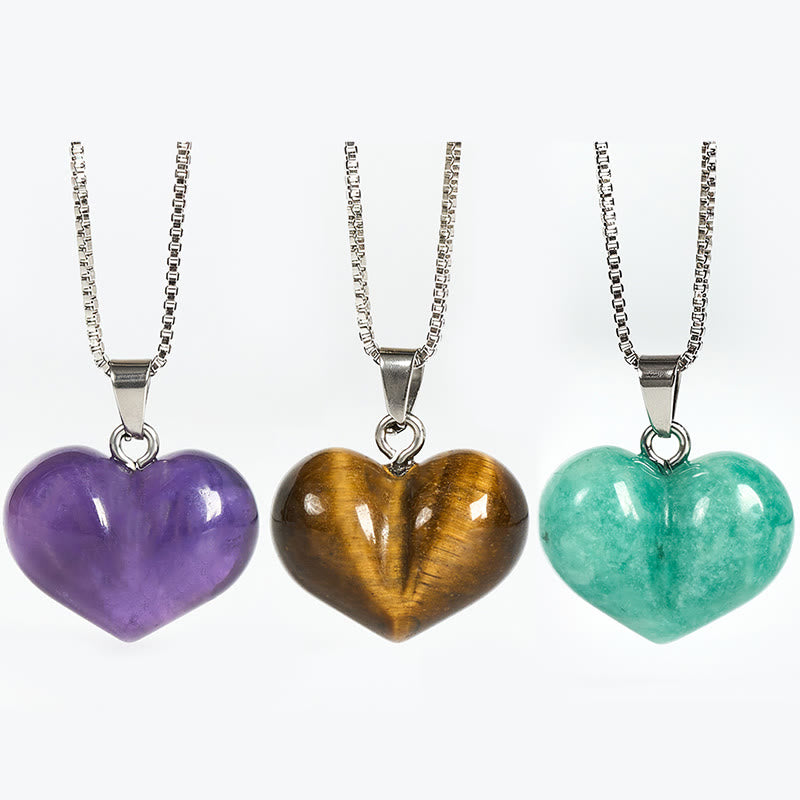 Buddha Stonesハートデザインアメジストトパーズピンククリスタルオパールタイガーアイホワイトクリスタルレッドジャスパーアマゾナイトグリーンアベンチュリンブラックオブシディアンシトリンバランスネックレスペンダント - image 0