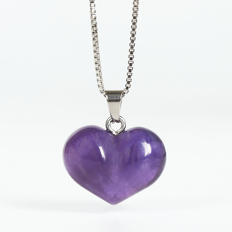 Buddha Stonesハートデザインアメジストトパーズピンククリスタルオパールタイガーアイホワイトクリスタルレッドジャスパーアマゾナイトグリーンアベンチュリンブラックオブシディアンシトリンバランスネックレスペンダント - アメジスト - image 1