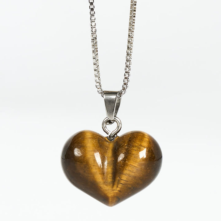 Buddha Stonesハートデザインアメジストトパーズピンククリスタルオパールタイガーアイホワイトクリスタルレッドジャスパーアマゾナイトグリーンアベンチュリンブラックオブシディアンシトリンバランスネックレスペンダント - タイガーアイ - image 20