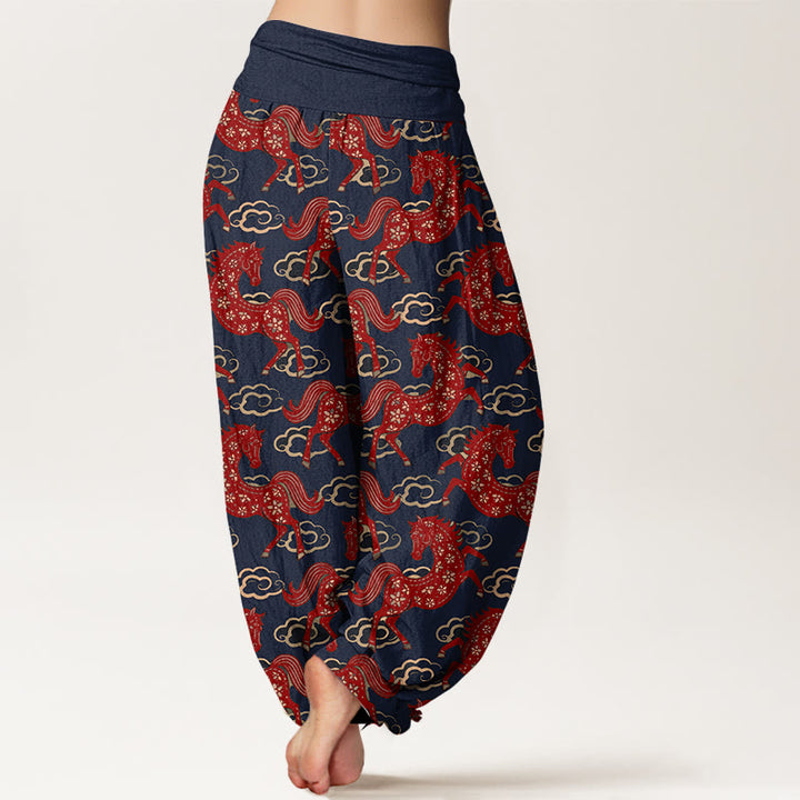 Buddha Stones コットンゴージャスホースクラウド柄レディース伸縮性ウエストハーレムパンツ - image 6
