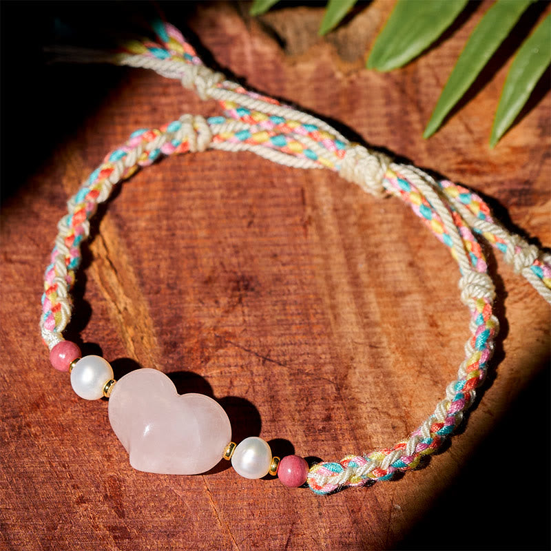 Buddha Stonesハートデザインピンククリスタル編みロープ温もり愛ブレスレット - image 1