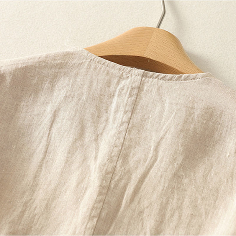 Buddha Stones 夏用無地Vネックボタンシンプルデザインレディース半袖シャツ - image 7