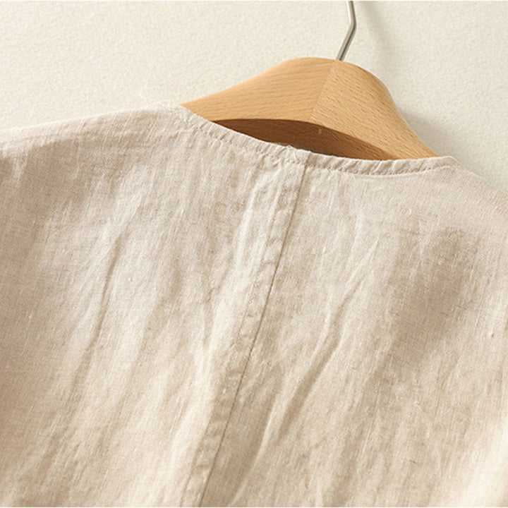 Buddha Stones 夏用無地Vネックボタンシンプルデザインレディース半袖シャツ - image 7