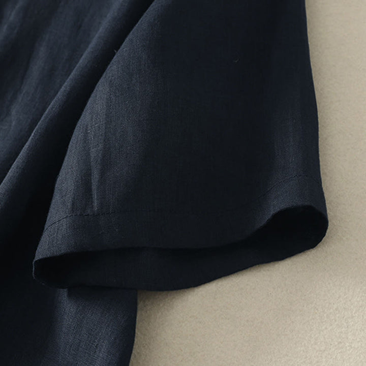 Buddha Stones 夏用無地Vネックボタンシンプルデザインレディース半袖シャツ - image 16