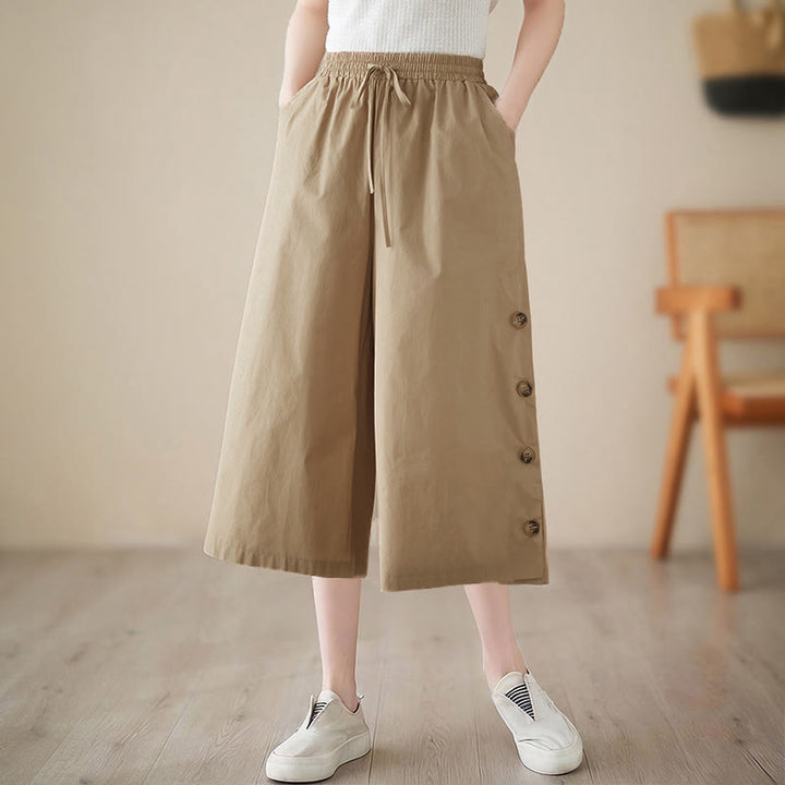 Buddha Stones プレーンなボタン付きサイドデザインカプリクロップドレディースワイドレッグパンツ（ポケット付き） - バーリーウッド - US8-10，UK/AU12-14，EU40-42 (2XL) - image 14