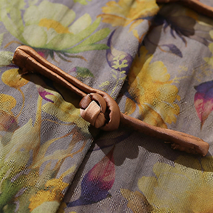 Buddha Stones 夏 カラフル 花柄 葉柄 半袖 カエルボタンデザイン メンズ コットンシャツ - image 15