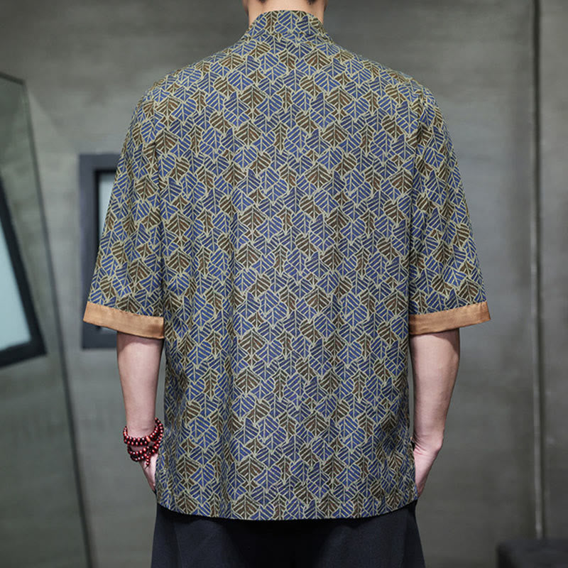 Buddha Stones 夏 カラフル 花柄 葉柄 半袖 カエルボタンデザイン メンズ コットンシャツ - image 22