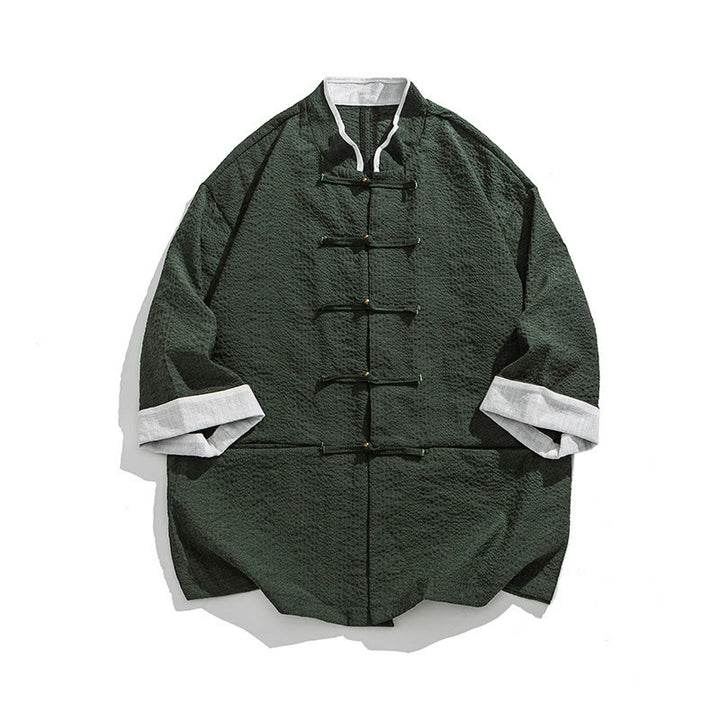 Buddha Stones 春の無地七分袖タンスーツメンズボタンシャツ（ポケット付き） - キャデットブルー - US/UK/AU46、 EU56 (5XL) - image 22