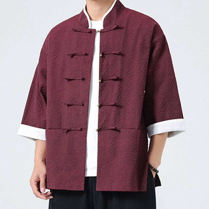 Buddha Stones 春の無地七分袖タンスーツメンズボタンシャツ（ポケット付き） - image 18