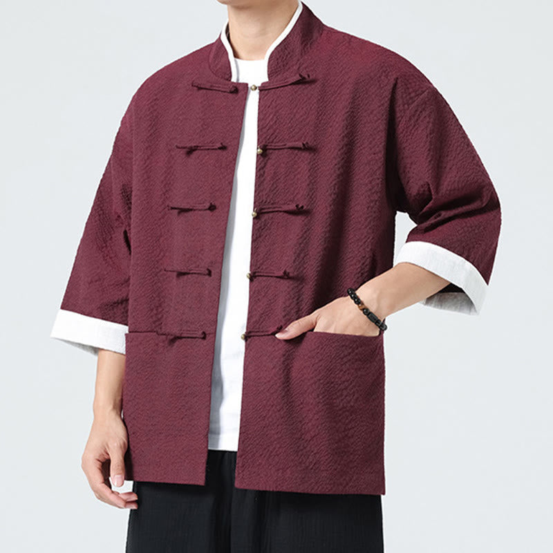 Buddha Stones 春の無地七分袖タンスーツメンズボタンシャツ（ポケット付き） - image 19