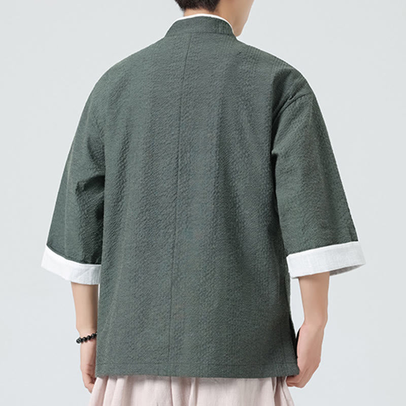 Buddha Stones 春の無地七分袖タンスーツメンズボタンシャツ（ポケット付き） - image 26