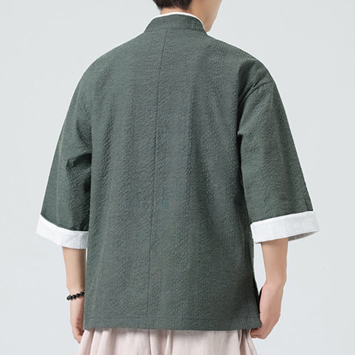 Buddha Stones 春の無地七分袖タンスーツメンズボタンシャツ（ポケット付き） - image 26